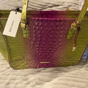 Brahmin Pink and Green Ashlee Limeade Ombré tote